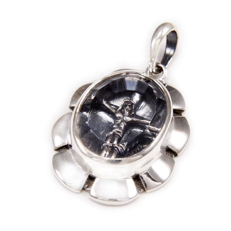 Kreuzigung Jesus/925 Sterling Silber Anhänger/Kreuz/Weißer Quarz/Silber Anhänger/Biker/Gothic/Rockabilly/Ks-090 von REDGATECASTLE