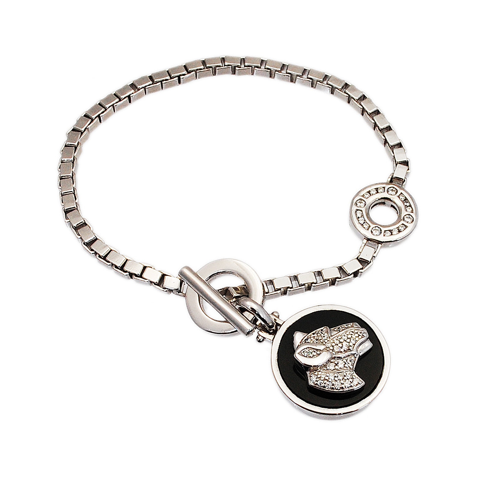 Panther/Schwarzer Onyx Weißer Zirkonia 925 Sterlingsilber Armband Weißgold Überzogen Silberarmband Herren Damen T-Schloss Manschette Gf-Bl49520 von REDGATECASTLE