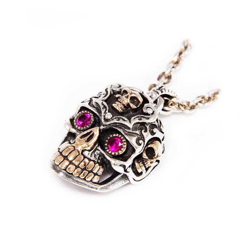 Ruby Eyes Stone Friedhof Skulls 925 Sterling Silber Anhänger/Totenkopf Anhänger/Sugar Skull/Biker/Gothic/Rockabilly/Jo-045R von REDGATECASTLE