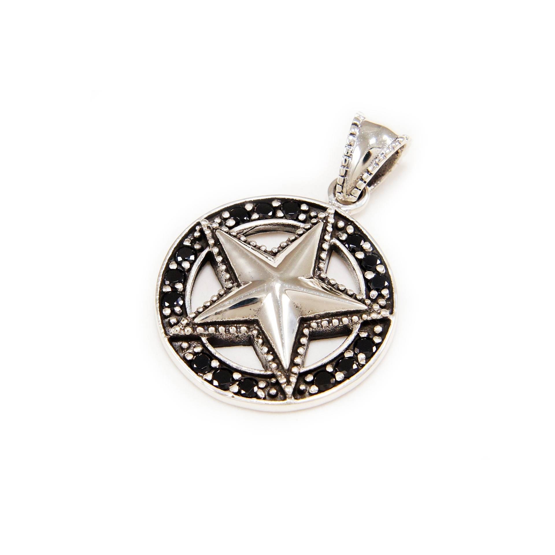 Stern/Schwarz Cz/925 Sterling Silber Anhänger/Silber Anhänger/Gothic/Biker/Rockabilly/Tp-025 von REDGATECASTLE