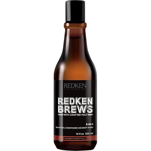 Redken Brews 3-in-1 Shampoo für Männer, All-in-one: Shampoo, Conditioner und Duschgel, Pflege für softe Haut und gepflegtes Haar, für alle Haut- & Haartypen, 300 ml von Redken Brews