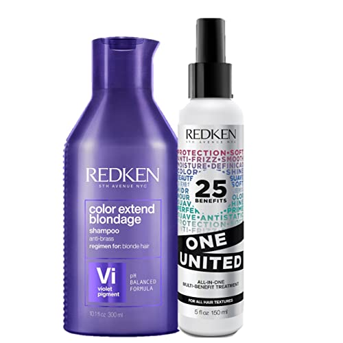 Redken | Color Extend Blondage Shampoo für blondes und blondiertes Haar & One United Multi-Benefit-Treatment, Shampoo 300 ml & Pflege-Spray 150 ml von Redken