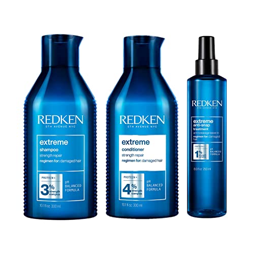 Redken Pflegeset mit Shampoo, Conditioner & Anti-Snap Spray für sprödes und geschädigtes Haar, Anti Haarbruch, Mit Interlock Protein Network, Extreme von Redken