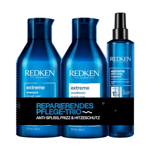 Redken Pflegeset mit Shampoo, Conditioner & Anti-Snap Spray für sprödes und geschädigtes Haar, Anti Haarbruch, Mit Interlock Protein Network, Extreme von Redken