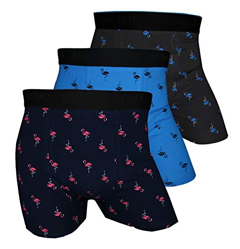 REDO Boxershorts mit Flamingo-Muster 3er Pack, Größe Large (L), Farbe je 1x grau, blau, dunkelblau von REDO
