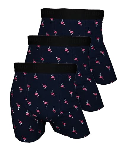 REDO Boxershorts mit Flamingo-Muster 3er Pack, Größe Large (L), Farbe je 3X dunkelblau von REDO
