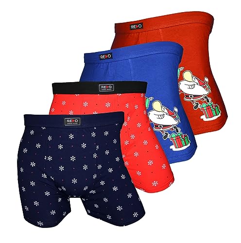 REDO Special Edition Boxershorts Xmas Weihnachtsgruss Collection aus Baumwolle, 4er Pack, Größe X-Large (XL), Farbe je 1x rot, blau, rot, dunkelblau von REDO