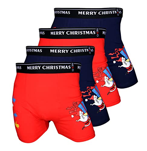 REDO Special Edition Boxershorts Xmas Weihnachtsgruss Collection aus Baumwolle, 4er Pack, Größe Large (L), Farbe je 2X dunkelblau, rot von REDO