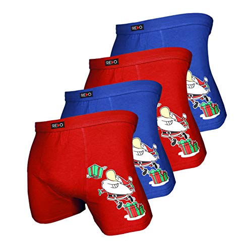 REDO Special Edition Boxershorts Xmas Weihnachtsgruss Collection aus Baumwolle, 4er Pack, Größe XXX-Large (3XL), Farbe je 2X rot, blau von REDO