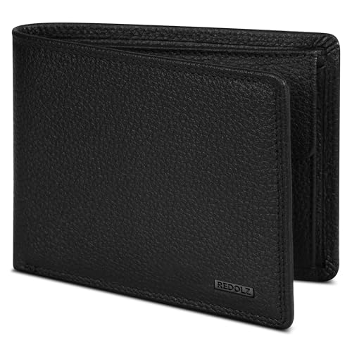 REDOLZ Herren Leder-Geldbörse Querformat mit Klappe | Geldbeutel Brieftasche Portmonee Portemonnaie mit Klappe | RFID-Schutz & 8 Kartenfächer Querformat | Maße 12 x 2 x 9 cm von REDOLZ