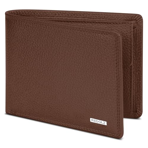 REDOLZ Herren Leder-Geldbörse Querformat mit Klappe | Geldbeutel Brieftasche Portmonee Portemonnaie mit Klappe | RFID-Schutz & 8 Kartenfächer Querformat | Maße 12 x 2 x 9 cm von REDOLZ