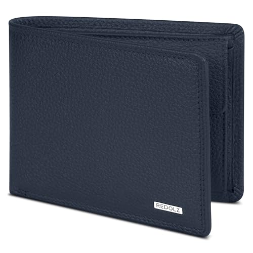 REDOLZ Herren Leder-Geldbörse Querformat mit Klappe | Geldbeutel Brieftasche Portmonee Portemonnaie mit Klappe | RFID-Schutz & 8 Kartenfächer Querformat | Maße 12 x 2 x 9 cm von REDOLZ