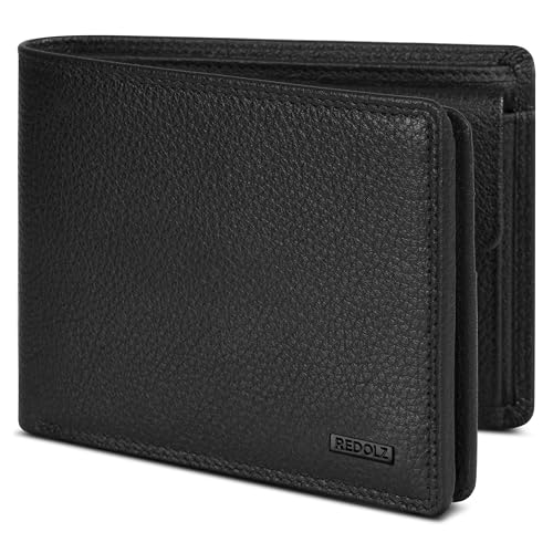 REDOLZ Herren Leder-Geldbörse mit Klappe & Druckknopf & Reißverschlussfach in Querformat | RFID-Schutz & 12 Kartenfächer | Geldbeutel 12 x 3 x 9 cm von REDOLZ