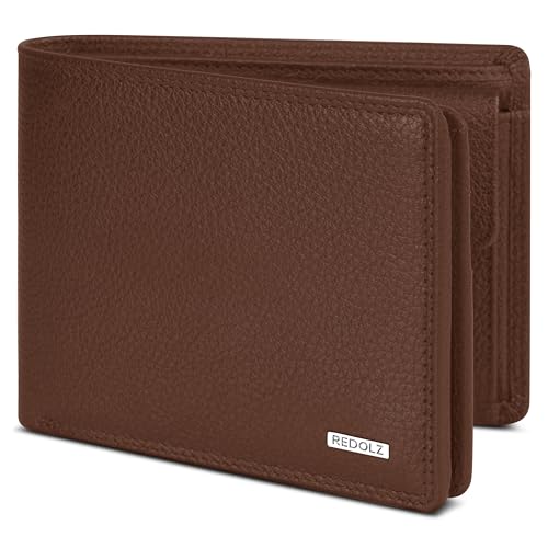 REDOLZ Herren Leder-Geldbörse mit Klappe & Druckknopf & Reißverschlussfach in Querformat | RFID-Schutz & 12 Kartenfächer | Geldbeutel 12 x 3 x 9 cm von REDOLZ