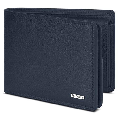 REDOLZ Herren Leder-Geldbörse mit Klappe & Druckknopf & Reißverschlussfach in Querformat | RFID-Schutz & 12 Kartenfächer | Geldbeutel 12 x 3 x 9 cm von REDOLZ