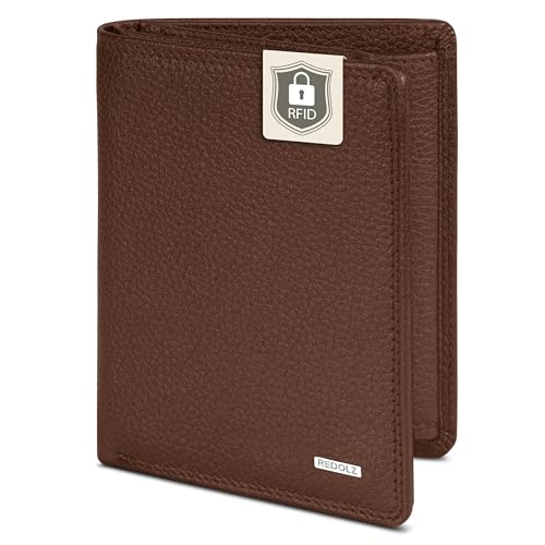 REDOLZ Leder-Geldbörse Hochformat | RFID-Schutz & 8 Kartenfächer | Geldbeutel Maße 9,5 x 2,5 x 12 cm für Männer & Frauen von REDOLZ