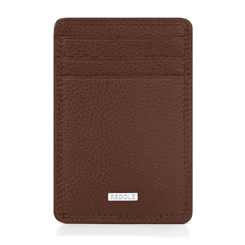 REDOLZ Leder Geldklammer/Kreditkartenetui Slim | RFID-Schutz & 3 Kreditkartenfächer & 2 Steckfächern | Maße 7 x 0,5 x 10 cm von REDOLZ