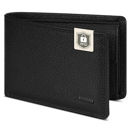 REDOLZ Mini-Geldbörse aus Leder | RFID-Schutz & 4 Kreditkartenfächer | Herren-Geldbeutel Querformat | Maße 10,5 x 2 x 7,5 cm von REDOLZ