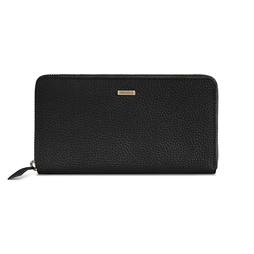 REDOLZ große Leder Geldbörse Damen | großes Reißverschlussfach, 16 Kartenfächer, Münzfach, RFID-Schutz | 19 x 4 x 10 cm (schwarz) von REDOLZ