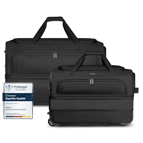 REDOLZ Zwei Trolley-Reisetaschen M (55 cm) und L (70 cm) mit Rollen | Volumen mit Dehnfalte erweiterbar | 2-teiliges Set (M+L) für Männer & Frauen mit extra Bodenfach (Duffle Essentials) von REDOLZ