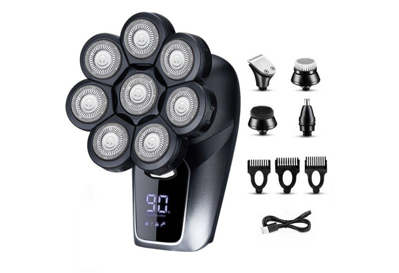 REDOM Elektrorasierer Elektrischer Rasierer Herren 8D Kopfrasierer Haarschneider mit LED, einfache Reinigung, Präzisionstrimmer, Abnehmbarer magnetischer Scherkopf Detail-Trimmer IPX7 LED, 8D Abnehmbare Scherköpfe mit 5 Aufsätzen 3 Grenzkämme USB-Aufladung von REDOM