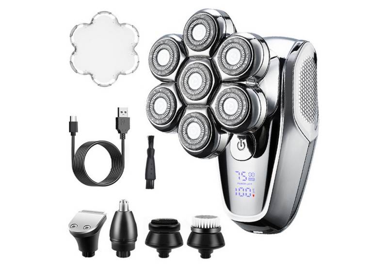 REDOM Elektrorasierer Herren 7D Nass und Trockenrasur Haarschneider, Abnehmbarer magnetischer Scherkopf für einfache Tiefenreinigung, All in 1 Haarschneider Rasur Präzisionstrimmer, Abnehmbarer Magnet-Kopf IPX7 Wasserdicht Ergonomisch LED-Anzeige, Elektrischer Glatzen- und Bart-Rasierer mit 5 Aufsätzen von REDOM