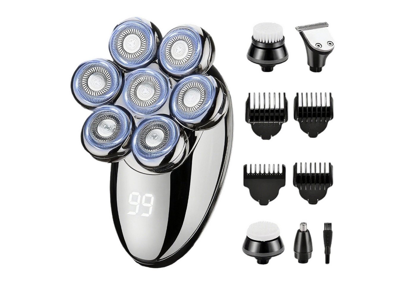 REDOM Elektrorasierer Herren Barttrimmer Set Glatzenrasierer Haarschneider, Präzisionstrimmer, Nasenhaartrimmer Multifunktions-Rasierer, IPX7 mit LED 7 Scherköpfe 5 Aufsätzen 3 Grenzkämme von REDOM
