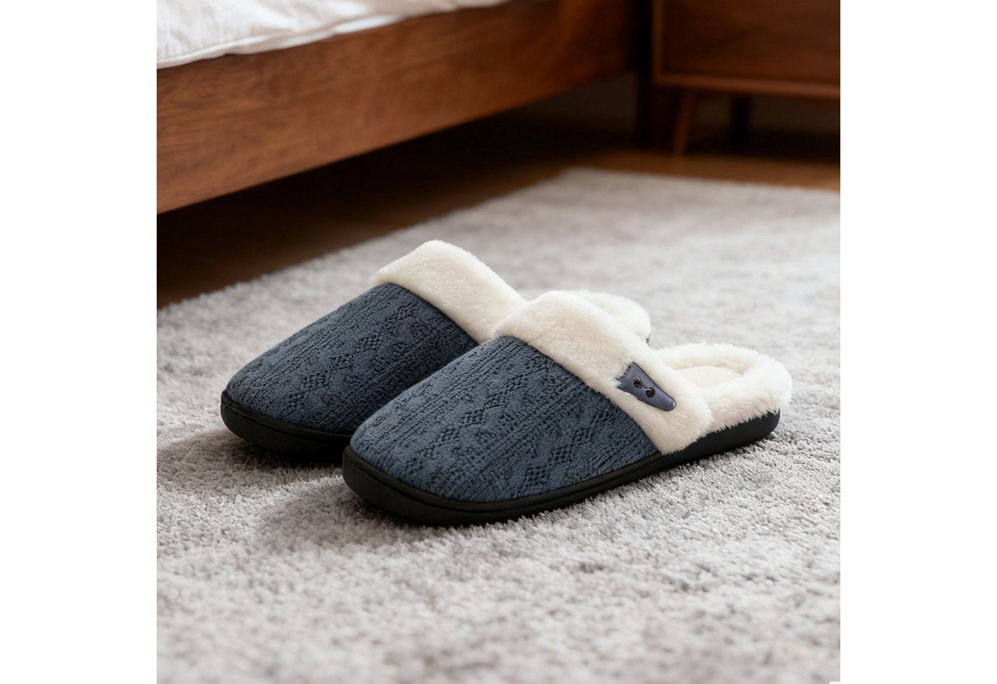 REDOM Flauschige Hausschuhe für Damen Herren Plüsch Hausschuhe (atmungsaktiver Strickstoff mit modernem Farbdesign, 1-tlg., Plüsch-Strickslipper mit Memory-Schaum rutschfester Gummisohle) ideal für gemütliche Stunden und täglichen Gebrauch von REDOM