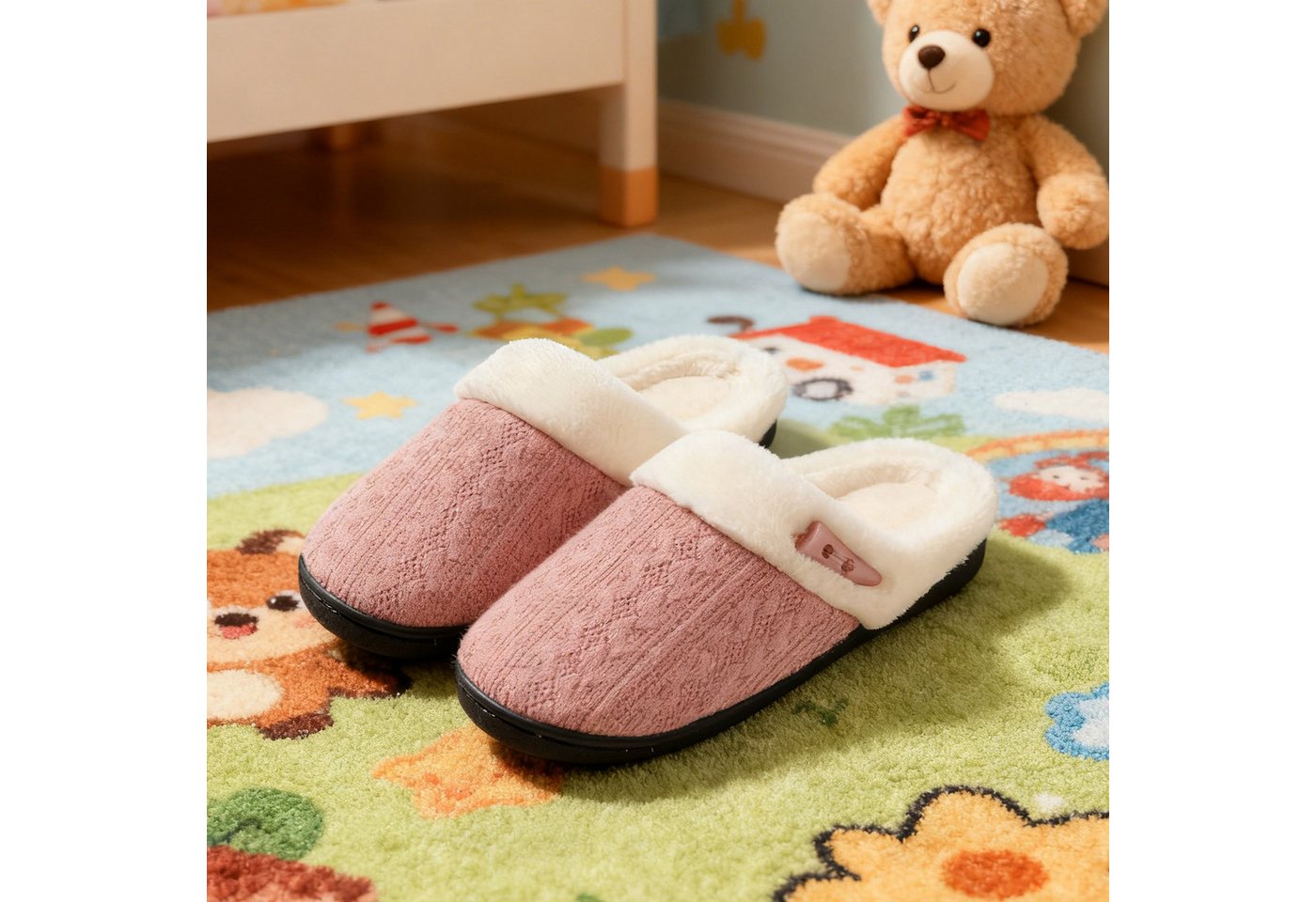 REDOM Flauschige Hausschuhe für Damen Herren Plüsch Hausschuhe (atmungsaktiver Strickstoff mit modernem Farbdesign, 1-tlg., Plüsch-Strickslipper mit Memory-Schaum rutschfester Gummisohle) ideal für gemütliche Stunden und täglichen Gebrauch von REDOM