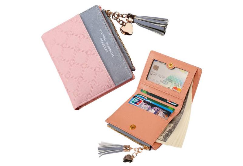 REDOM Geldbörse Slim Wallet Damenbörse Portmonee Kurz Geldbeutel (Frauen Handtasche Ledergeldbörse Brieftasche mit 4 Kartenfächer, Kreditkartenetui, Kartenetui, Portemonnaie), Brieftasche mit Münzfach 9 x 11 x 1 cm von REDOM