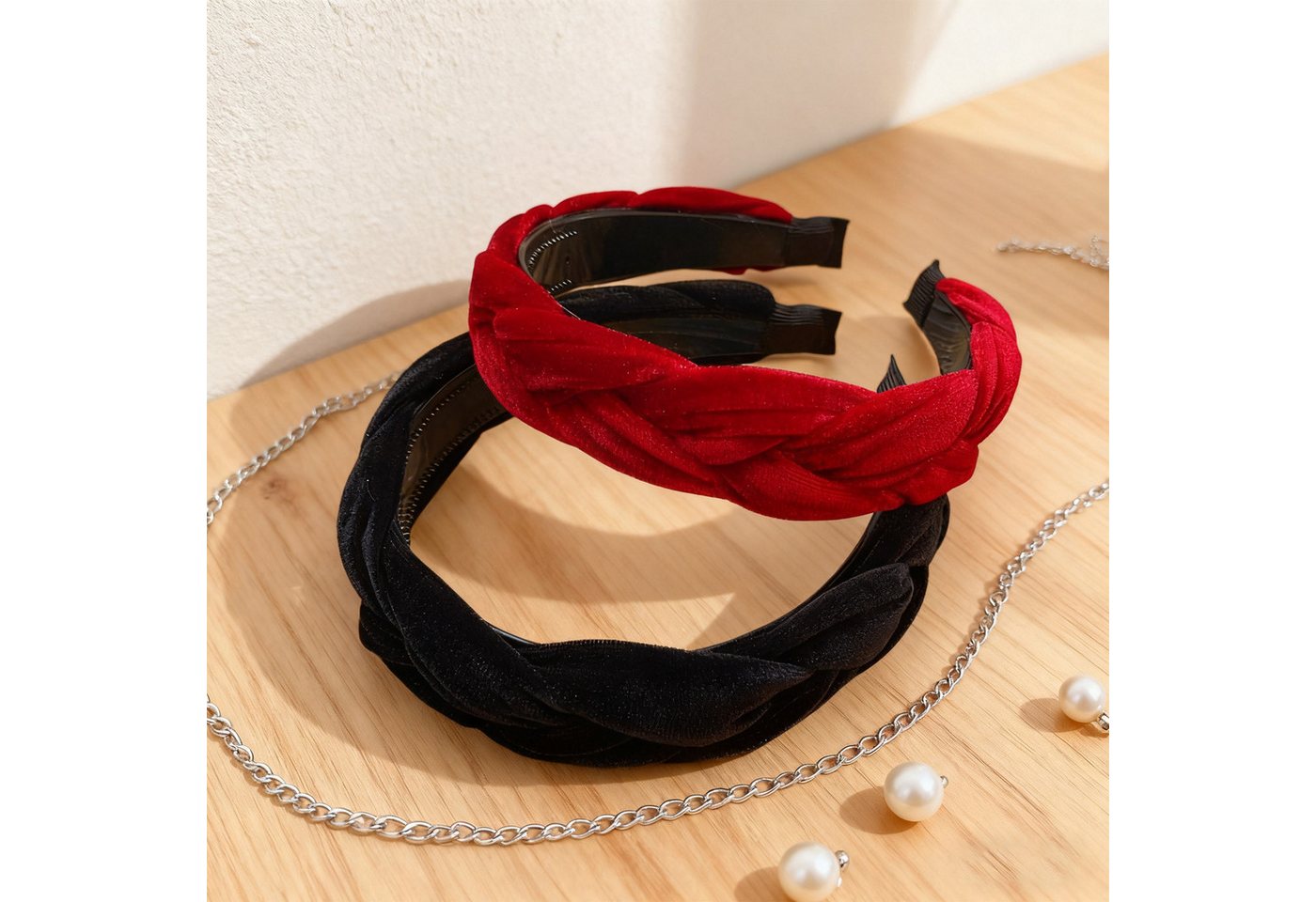 REDOM Haarreif Samt-Haarreifen Damen-Stirnband 2er-Pack Haarband, druckfreies Tragen Kreuz-Design Komfort-Passform, 2-tlg., Formstabil für lange Freude am Accessoire, elegantes für Dirndl Oktoberfest Alltag rutschfestes Accessoire von REDOM