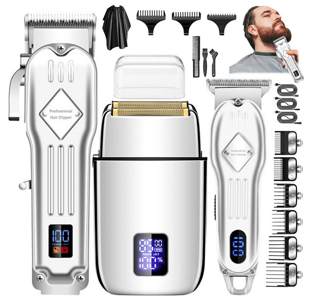 REDOM Haarschneider 3-in-1 Profi Haarschneide-Set Herren Trimmer Rasierer mit LED-Anzeige, Haarschneidemaschine USB-Ladekabel wiederaufladbarer T-Blade-Rasierer, für Zuhause Salon von REDOM