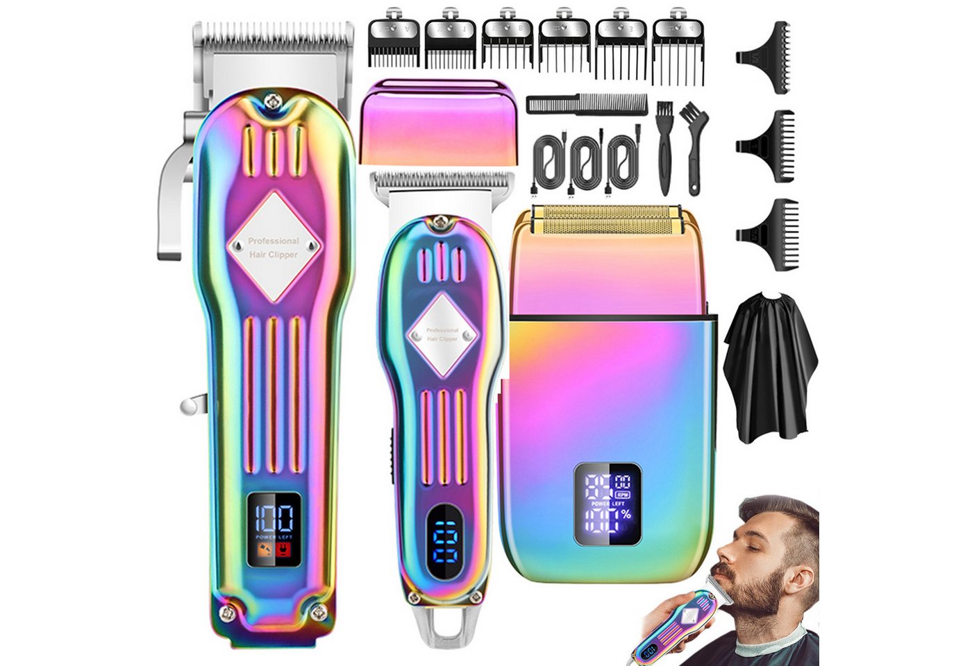 REDOM Haarschneider 3-in-1 Profi Haarschneide-Set Herren Trimmer Rasierer mit LED-Anzeige, Haarschneidemaschine USB-Ladekabel wiederaufladbarer T-Blade-Rasierer, für Zuhause Salon von REDOM