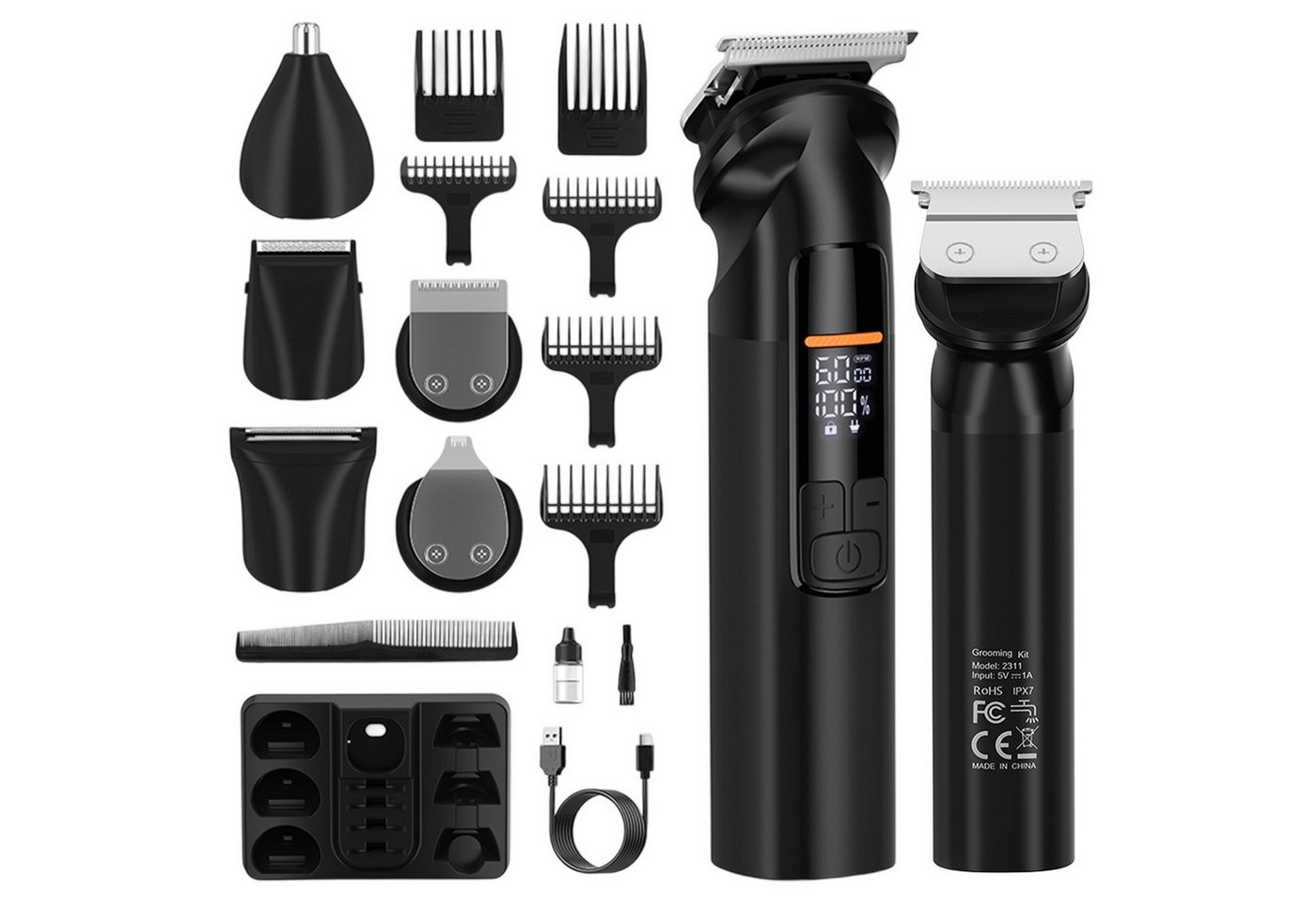 REDOM Haarschneider 6‑in‑1 Herren Profi Bartschneider Trimmer Set, Präzisionstrimmer mit Edelstahlklingen LCD Display, 3 Geschwindigkeiten 150 Min Akku von REDOM