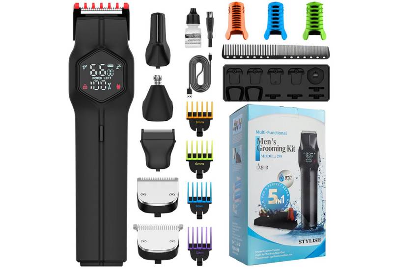 REDOM Haarschneider Barttrimmer Haarschneidemaschine Herren Multigrooming-Set, IPX7 wasserdicht LCD-Display 2 Geschwindigkeiten Kindersicherung, geeignet für Männer zur Pflege von Bart Kopf- Nasen- und Körperhaaren von REDOM