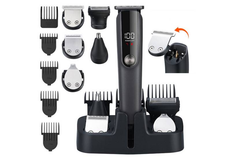 REDOM Haarschneider Herren 6-in-1 Barttrimmer Set Haarschneidemaschine, Nasenhaartrimmer Körperhaartrimmer Intimrasierer, R-Klinge Edelstahl LED-Display wasserdicht leise von REDOM