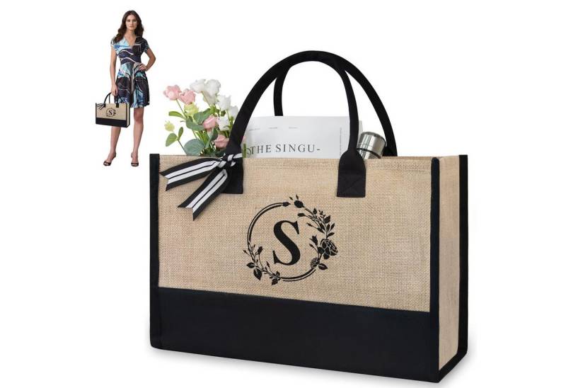 REDOM Tragetasche Buchstabentasche Stofftasche Freizeittasche Damen Canvas Tote Bag (Zeitungskorb Einkaufstasche Bag mit Top Griff, Schultertasche), für Damen Frauen Freizeit Arbeit Büro Party Spaziergang von REDOM