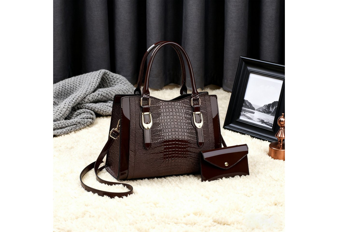 REDOM Henkeltasche Tragetasche Handtasche Umhängetasche Schultertasche (2-in-1-Set Damen Handtasche mit passender Geldbörse, 2-tlg., mit Fächern für Handy Schlüssel und Kosmetik), für Frauen Arbeit Business Schule Büro Reisen usw von REDOM