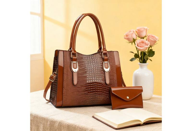 REDOM Henkeltasche Tragetasche Handtasche Umhängetasche Schultertasche (2-in-1-Set Damen Handtasche mit passender Geldbörse, 2-tlg., mit Fächern für Handy Schlüssel und Kosmetik), für Frauen Arbeit Business Schule Büro Reisen usw von REDOM