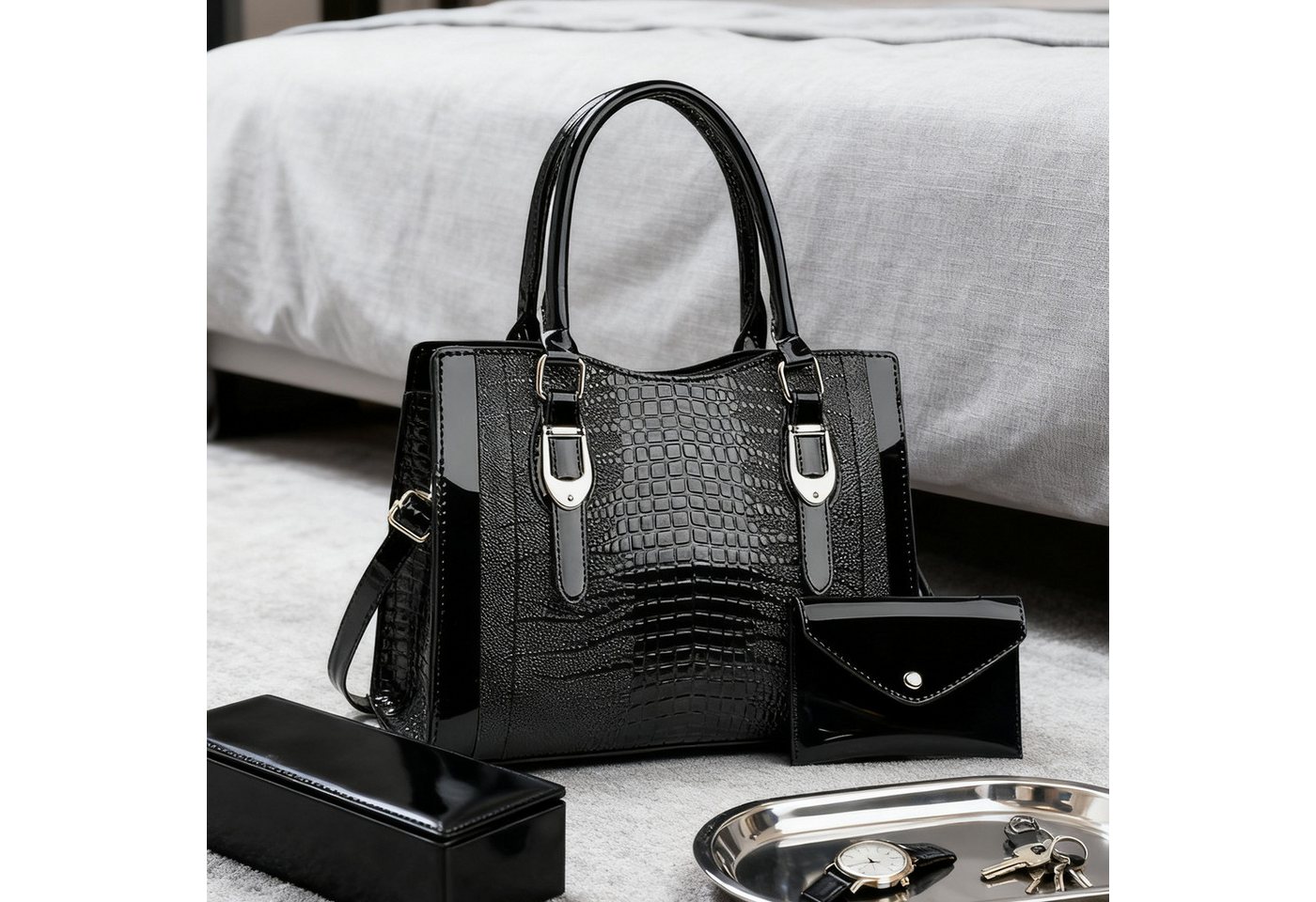 REDOM Henkeltasche Tragetasche Handtasche Umhängetasche Schultertasche (2-in-1-Set Damen Handtasche mit passender Geldbörse, 2-tlg., mit Fächern für Handy Schlüssel und Kosmetik), für Frauen Arbeit Business Schule Büro Reisen usw von REDOM