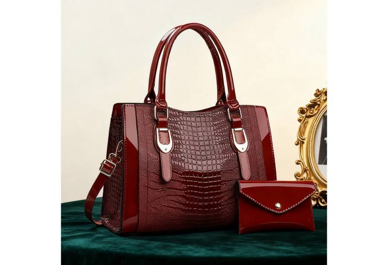 REDOM Henkeltasche Tragetasche Handtasche Umhängetasche Schultertasche (2-in-1-Set Damen Handtasche mit passender Geldbörse, 2-tlg., mit Fächern für Handy Schlüssel und Kosmetik), für Frauen Arbeit Business Schule Büro Reisen usw von REDOM