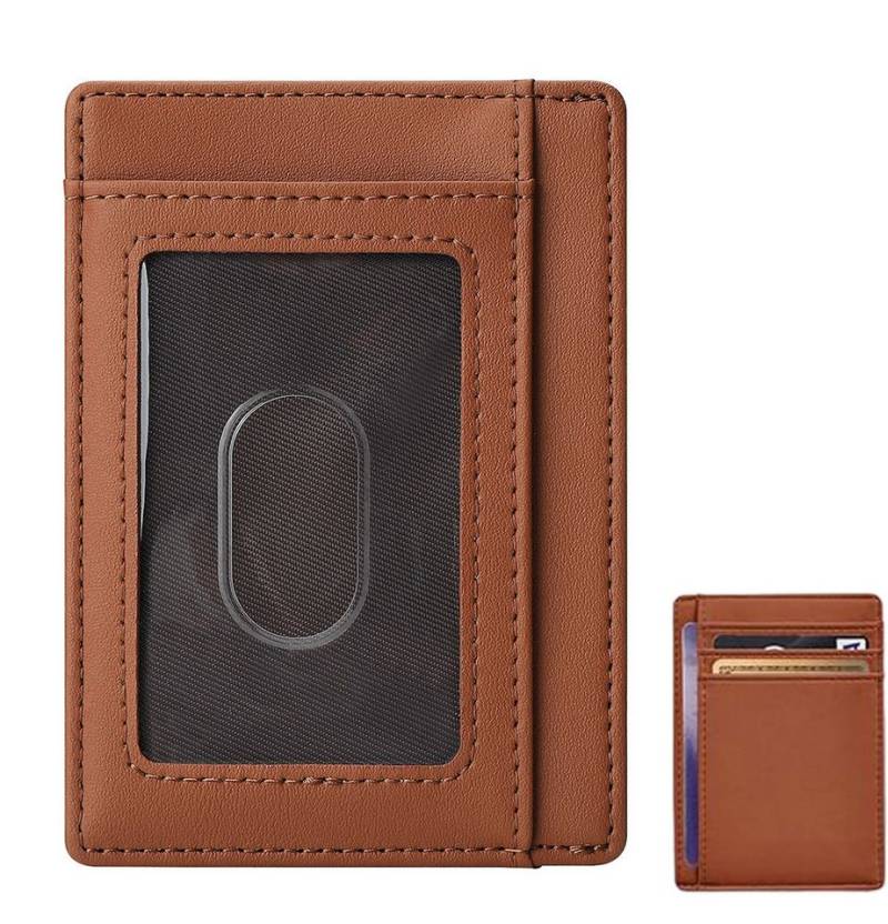 REDOM Kartenetui Herren Damen Mini Geldbörse Leder Portemonnaie (Slim Portmonee Kreditkartenetui, 1-tlg., 11 x 8.2 cm, mit RFID Schutz, 7 Kartenfächer und Sichtfenster), für Personalausweis Visitenkarten Kreditkarte EC Karte Bank Karte usw. von REDOM