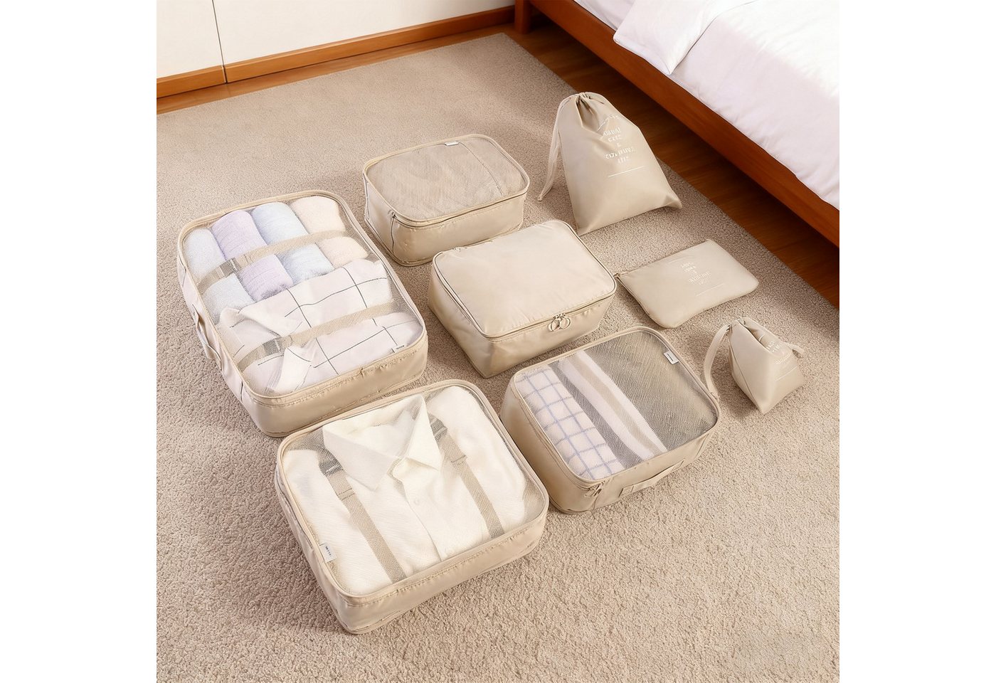 REDOM Kofferorganizer 8-teiliges Reiseaufbewahrungsset Gepäckorganizer-Set Reisetaschen Set (mit Mesh-Design Kompressionsfunktion Griff, 8-tlg., Verpackungswürfel, Kleidertaschen), Aufbewahrungstaschen Set ideal für Koffer Reisen Alltag von REDOM