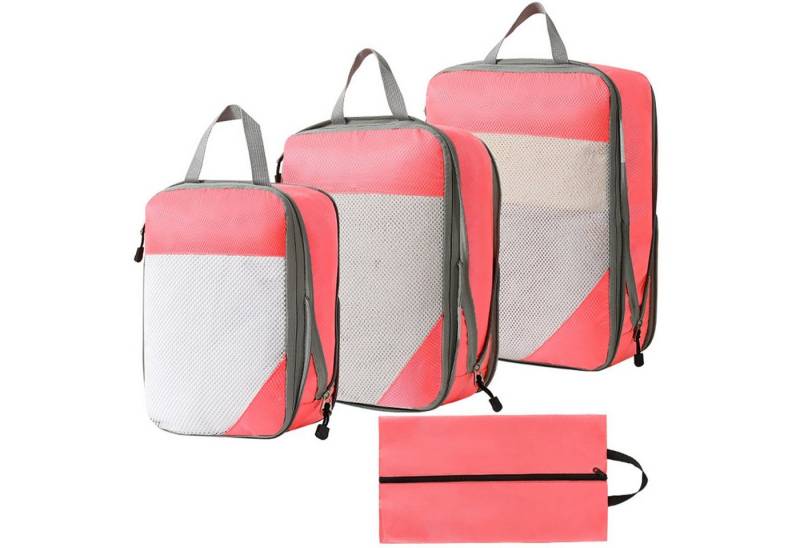 REDOM Kofferorganizer Koffer Organizer Reise Kleidertasche Kleider Kompression Beutel Tasche (Set 4 Stück Klein Mittel Groß mit Schuhbeutel, 4-tlg., Kompressions Verpackungswürfel, Kleidertaschen), 4 Aufbewahrungsbeutel Kompressions Beutel für Reisen von REDOM