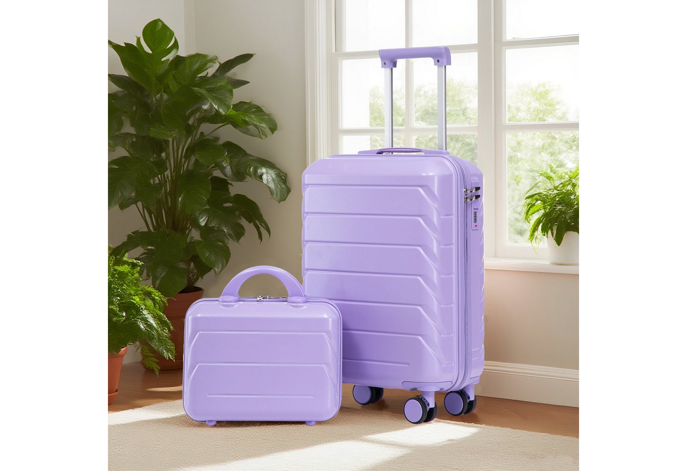 REDOM Kofferset Spinner-Trolleyset, 4 Rollen, (mit Zahlenschloss & Kosmetiktasche, 2 tlg., S-M-Set) von REDOM