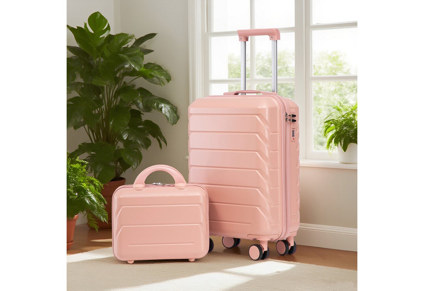 REDOM Kofferset Spinner-Trolleyset, 4 Rollen, (mit Zahlenschloss & Kosmetiktasche, 2 tlg., S-M-Set) von REDOM