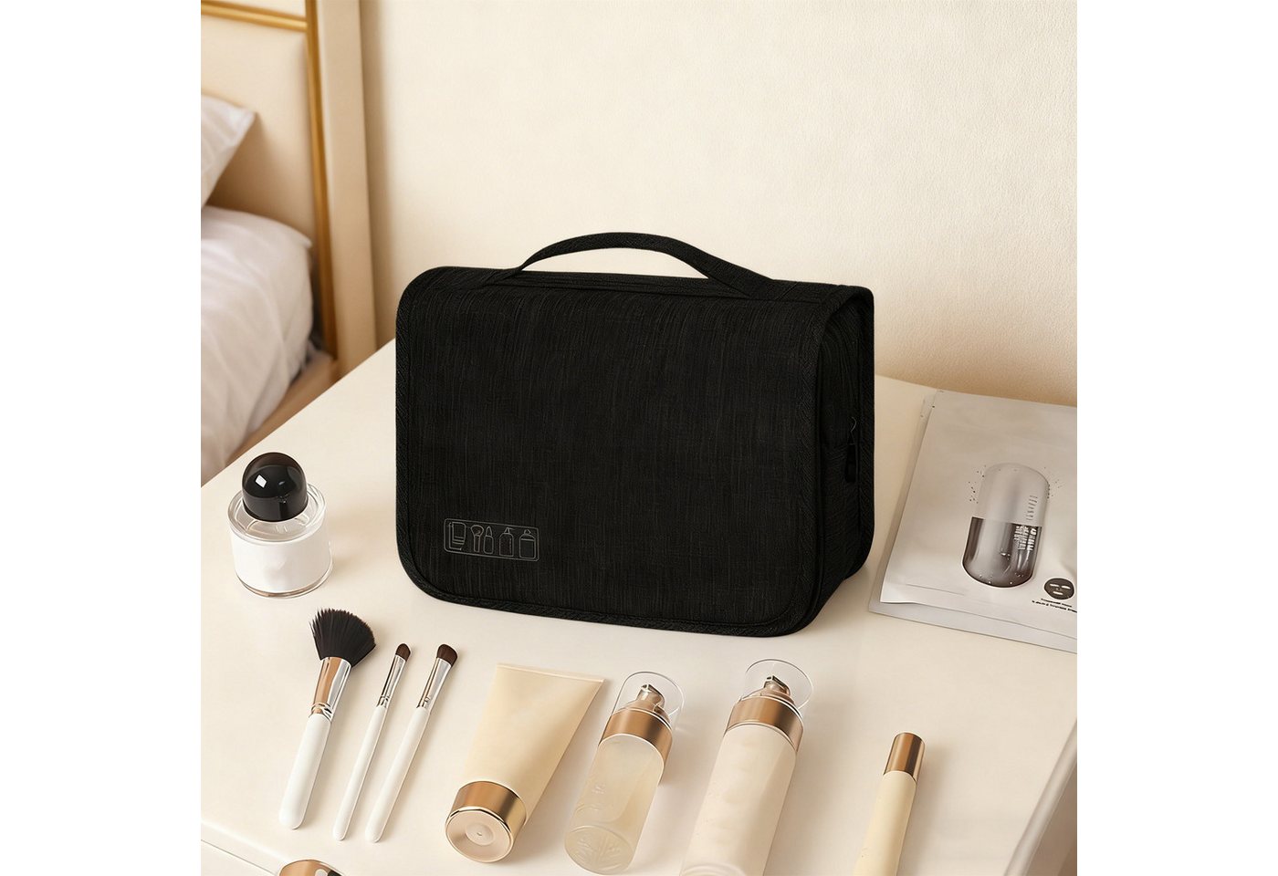 REDOM Kulturbeutel Reise-Kulturtasche Kosmetiktasche Hänge-Waschtasche mit Netztaschen (Reise-Waschtasche Make-up Tasche, 1-tlg., Integrierter haken für flexibles Aufhängen und komfortablen Zugriff), für Reisen Alltag Sport und als Geschenk geeignet von REDOM