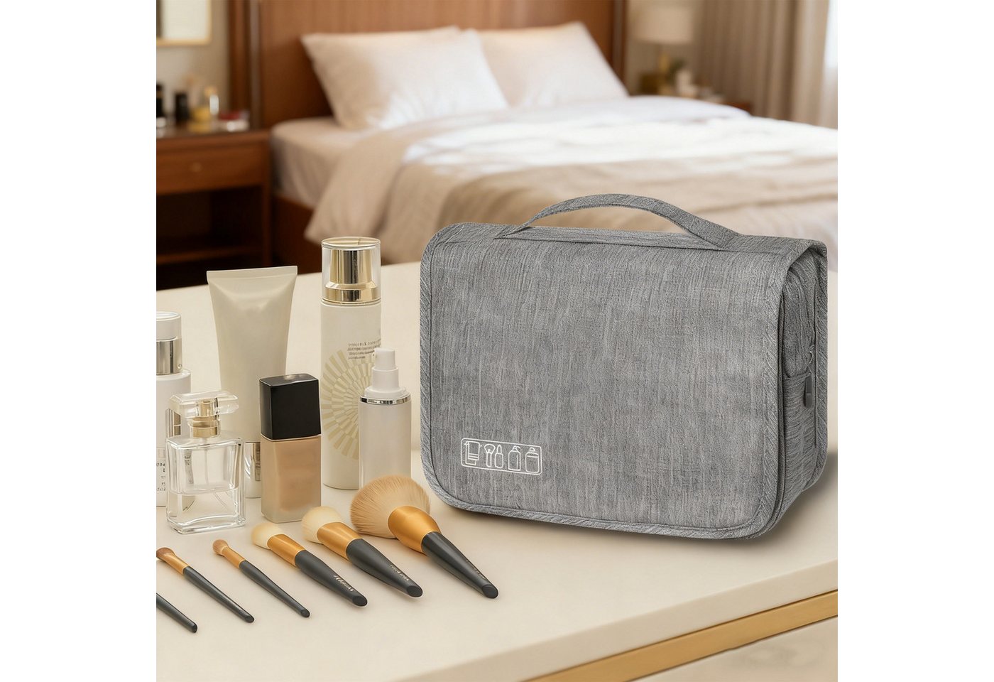 REDOM Kulturbeutel Reise-Kulturtasche Kosmetiktasche Hänge-Waschtasche mit Netztaschen (Reise-Waschtasche Make-up Tasche, 1-tlg., Integrierter haken für flexibles Aufhängen und komfortablen Zugriff), für Reisen Alltag Sport und als Geschenk geeignet von REDOM