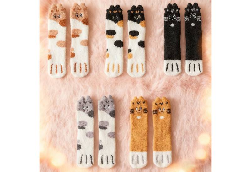 REDOM Kuschelsocken Thermosocken Weihnachtssocken Haussocken 5 Paar (mit Niedliches Katzenpfoten-Muster, 5-Paar, flauschig warm rutschfest bequem für Zuhause) ideales Geschenk für Damen Töchter Freundinnen von REDOM