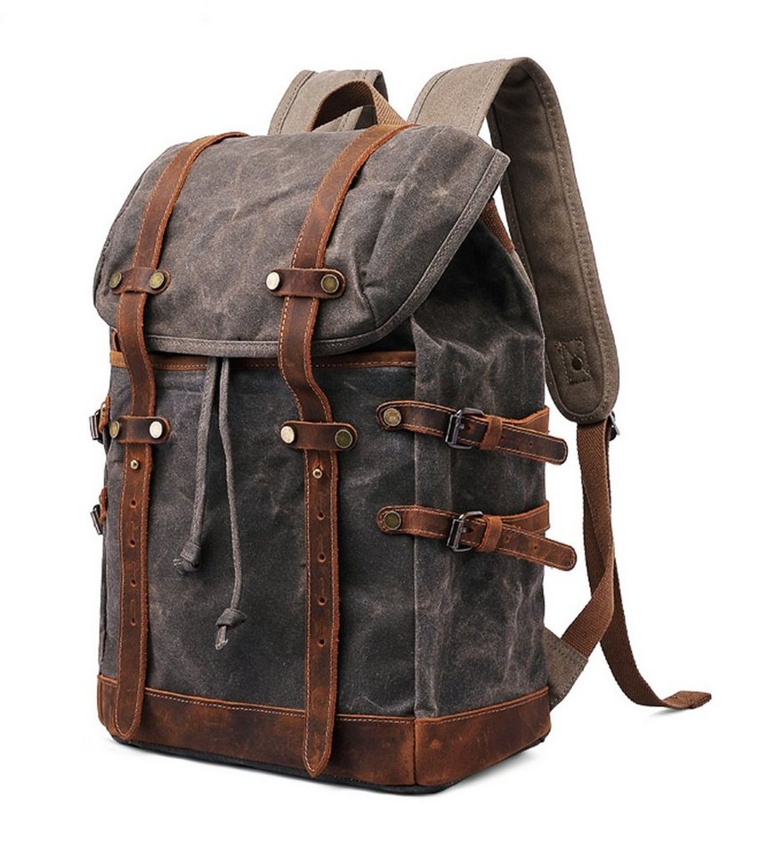 REDOM Laptoprucksack Rucksack Schulrucksack Lederrucksack Reiserucksack Schultertasche (Vintage Echtes Leder Canvas Notebook Laptop Tasche Schule Uni Rucksack, Backpack mit Laptopfach, für bis 17,3-Zoll Laptop, Echtleder, Canvas), für Herren Damen Jungen Teenager Freizeit Arbeit Business Reisen von REDOM